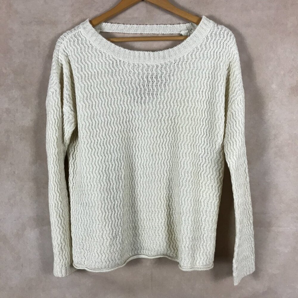 OHMG! Juniors Natural Beige Zig Zag Open Back Sweater NEW LARGE